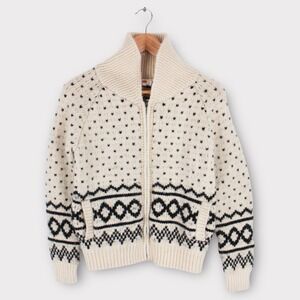 Levi's Zip Sweater Jacket Nordic Wool Blend Cream Black Size Small